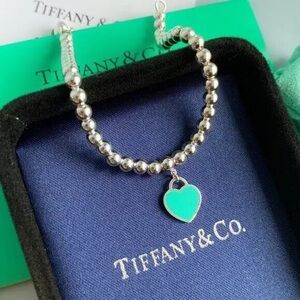 Tiffany & Co Silver Bead Bracelet with Turquoise Heart Charm